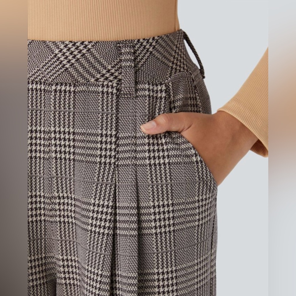 Halara High Waisted Side Pocket Wide Leg Houndstooth Plaid Casual Pants NWT - Picture 4 of 7